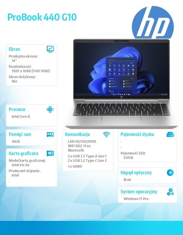 HP Notebook ProBook 440 G10 i5-1335U 512GB 16GB W11P 14.0 968R2ET - obrazek 9