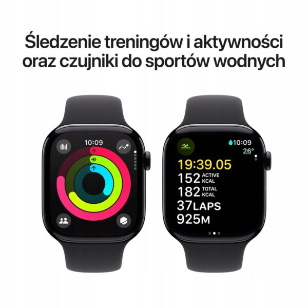Apple Watch 10 GPS 42mm koperta z aluminium + pasek sportowy S/M czarny - obrazek 3