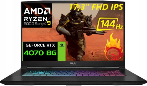 Gaming MSI Katana R9 8945HS 17,3' 144Hz DDR5 32GB SSD 2000GB RTX4070 W11
